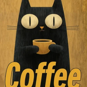 Zwarte Kat Koffie posters & art prints door Karina Britt - Premium Poster - 50x70 Populaire