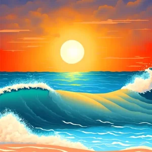 Zonsondergang door de golven van de zee posters & art prints door Max Ronn - Premium Poster - 50x70 Prix Cassé