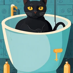 Zwarte kat in de badkuip posters & art prints door Len USSH - Premium Poster - 50x70 Haute Qualité