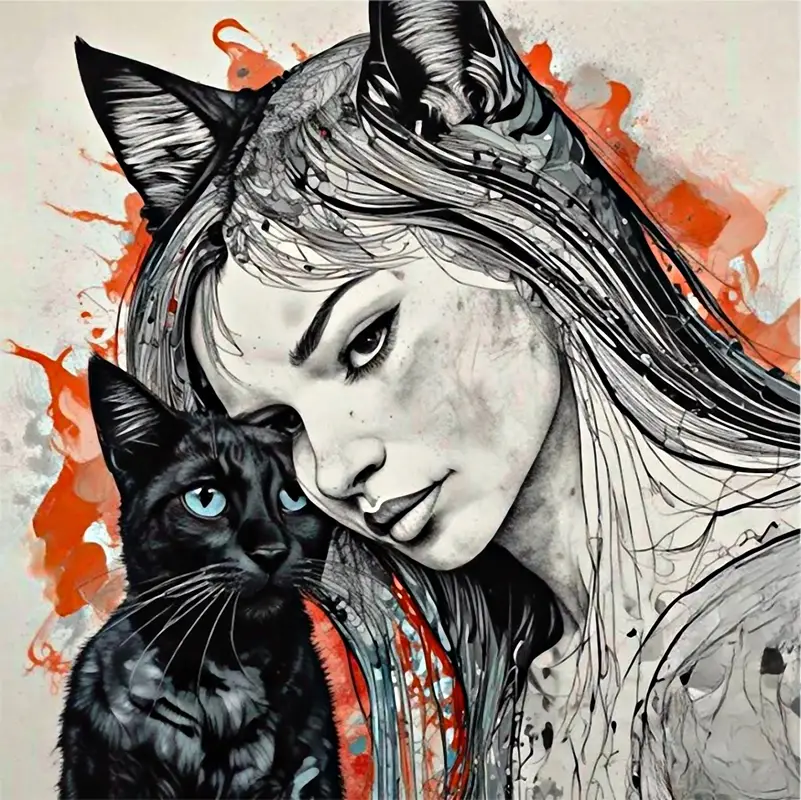 Woman with black cat posters & art prints door raimond schraube - Premium Poster - 50x70 Commander Vite