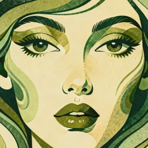 70s PSYCHEDELISCH Groen Retro Gezicht Abstract Portret posters & art prints door Mingkly Habibi - Premium Poster - 50x70 Offre Spéciale