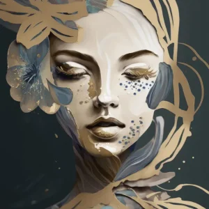 Woman Face Portrait with Floral Elements posters & art prints door Bella Eve - Premium Poster - 50x70 Offre Limitée