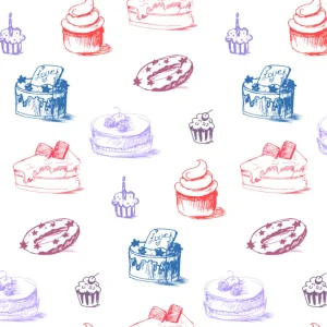 Zoete Viering: Een speels dessertpatroon posters & art prints door Marika Barsrsind - Premium Poster - 50x70 Meilleur Prix