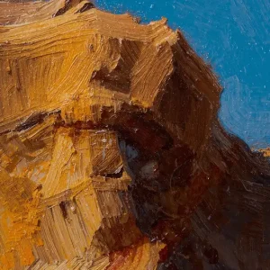 Abstract door de canyon geïnspireerd kunstwerk met dik penseelwerk posters & art prints door Candra Widiantoro - Premium Poster - 50x70 Retour Gratuit