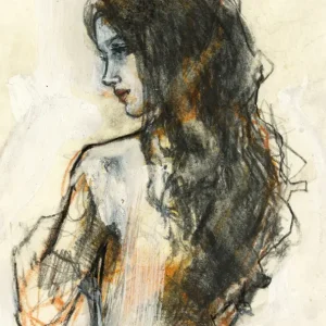 Woman Sketch with Flowing Hair posters & art prints door Ute Rathmann - Premium Poster - 50x70 Prix Cassé