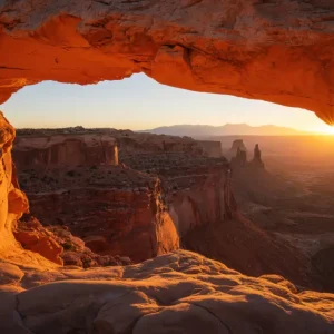 Zonsopgang door Mesa Arch: een majestueus woestijnlandschap posters & art prints door Yen Do - Premium Poster - 50x70 Quantité Limitée