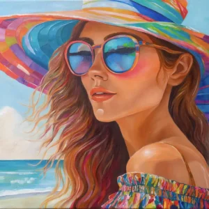 Zomerse sfeer: Een kleurrijke strandontsnapping posters & art prints door Kay Shanley - Premium Poster - 50x70 Acheter En Ligne