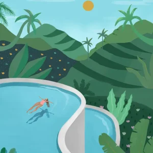 Achat Immédiat Serene Ontsnapping: Een tropische oase bij schemering posters & art prints door Petra Lizde - Premium Poster - 50x70