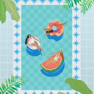 Zomerse sfeer: Ontspanning aan het zwembad posters & art prints door Petra Lizde - Premium Poster - 50x70 Réduction