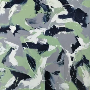 Abstracte Harmonie: Een Dans van Groen en Grijs posters & art prints door Michael Cross - Premium Poster - 50x70 Offre Du Jour